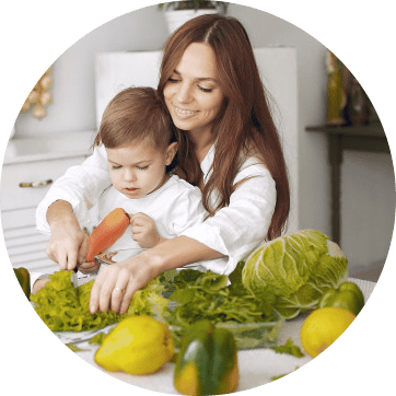 Mother and child cooking together